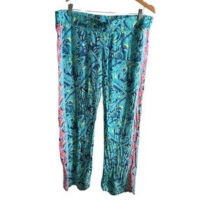 Lilly Pulitzer Blue and Pink Wide Leg Pants Flowy Rayon